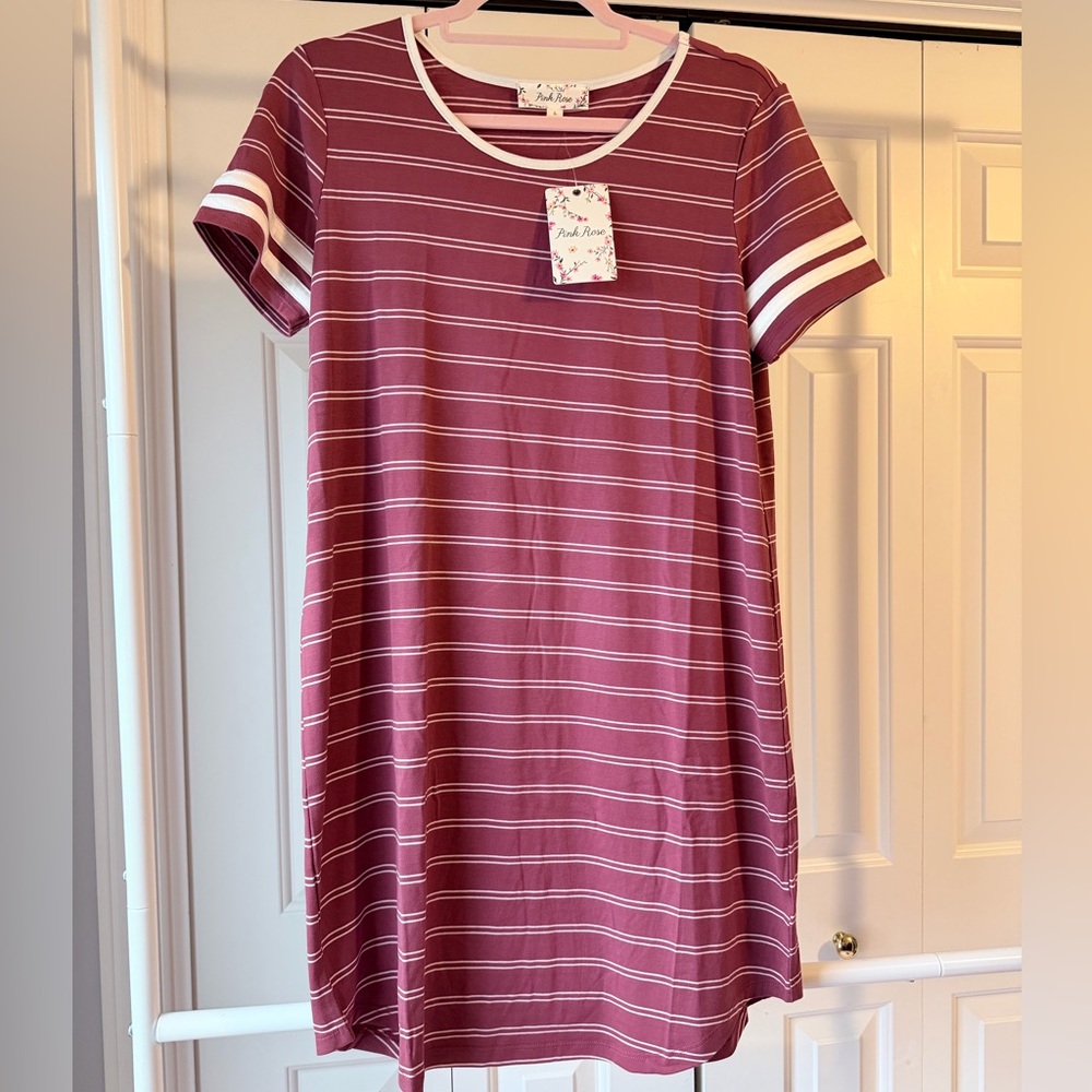 Pink Rose Burgundy Striped Pajama Dress